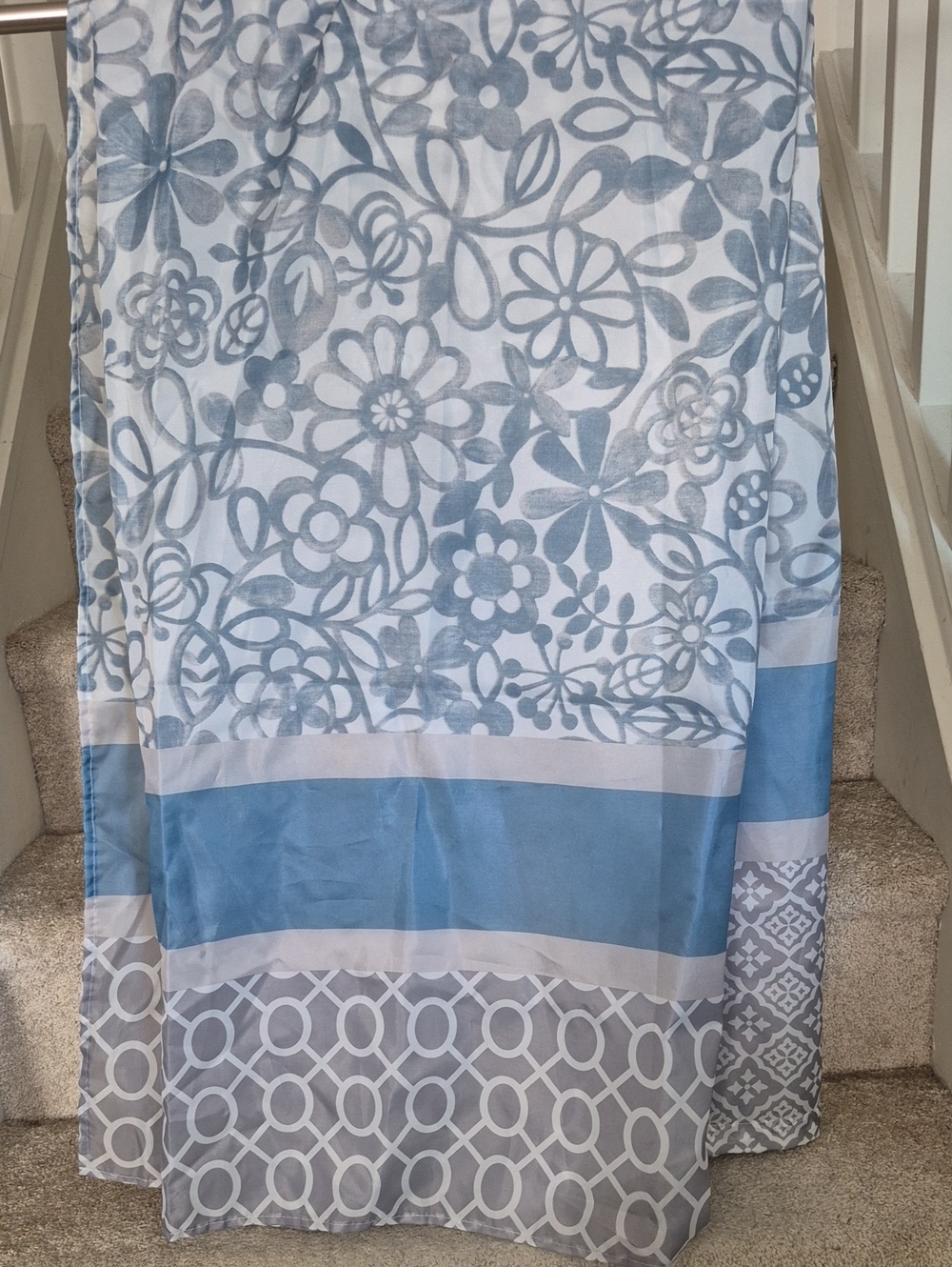 Blue and Gray Floral & Geometric Shower Curtain